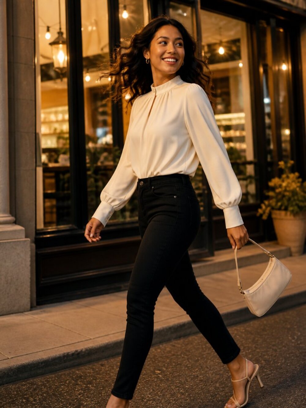 DKNY Ivory Long Sleeve Blouse – Size Large (NWT)